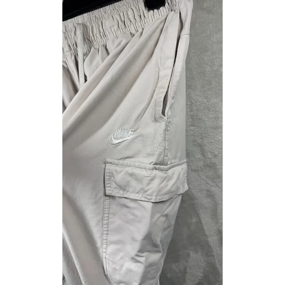 Nike Pant Men Sz L Tan Beige Cargo Joggers Utility Drawstring Elastic Waist Logo